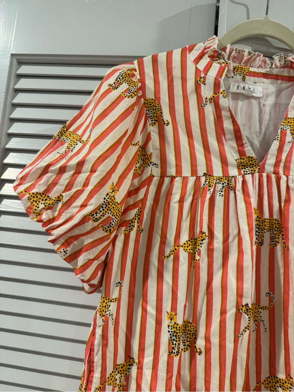THML Coral & White Striped A-line Sundress with Cheetah Print - Picture 3 of 8